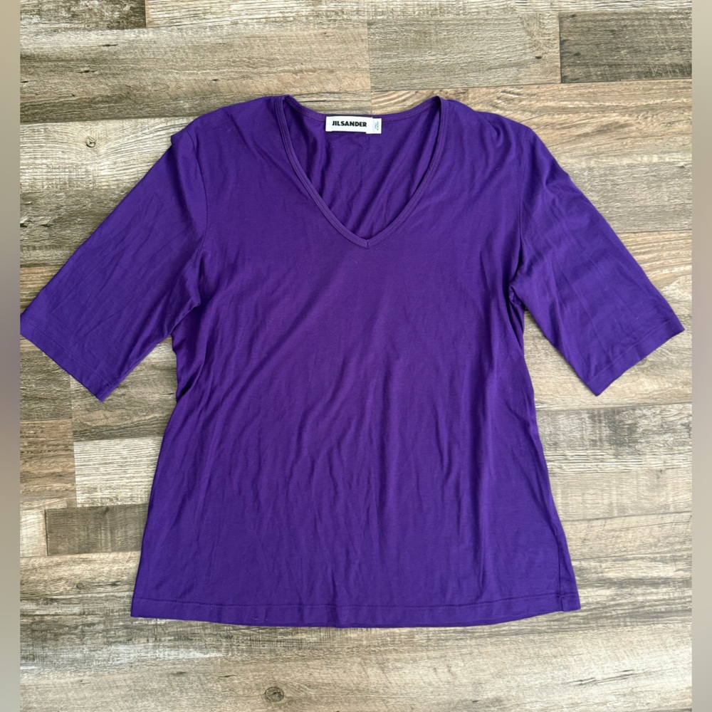 Jil Sander Purple Short Sleeve v neck Top